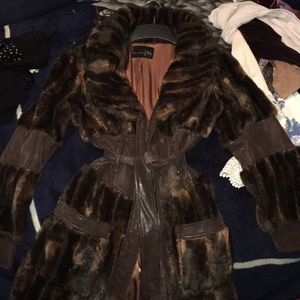 Leather & mink fur coat